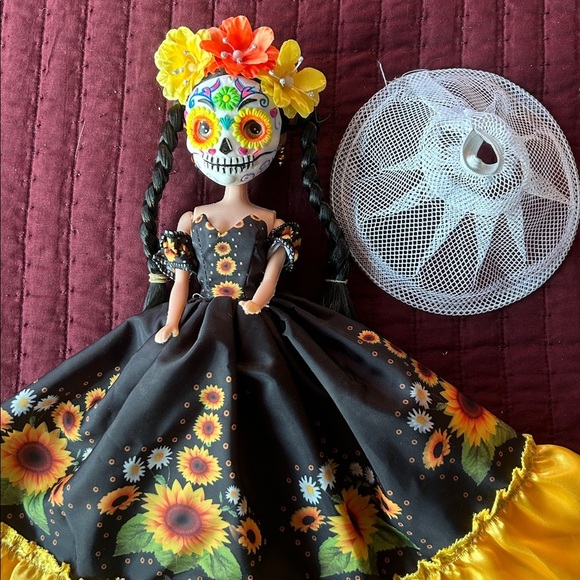 Colorful Day of the Dead Doll with Floral Dress - Picture 10 of 10